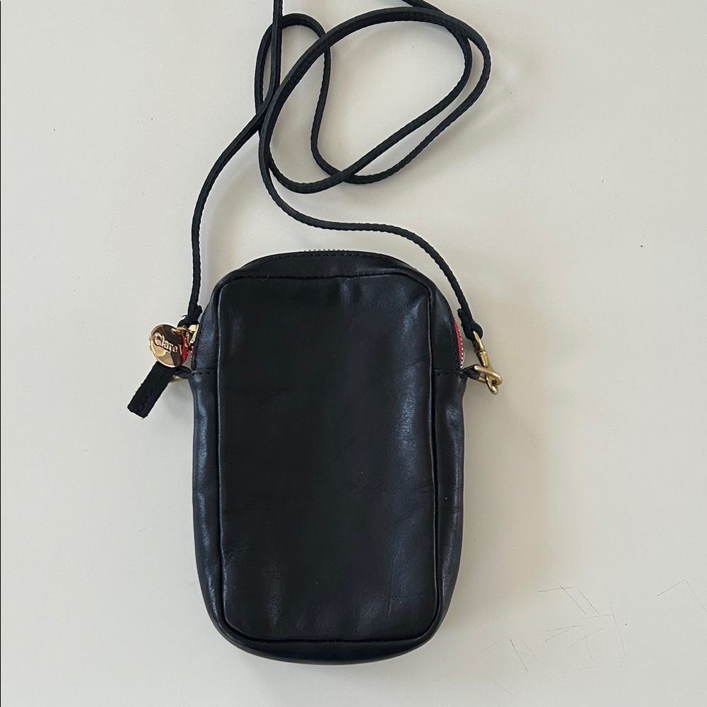 Clare V Black Leather Mini Crossbody with Red Zipper